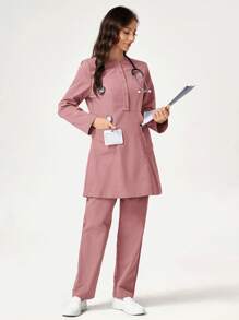 TaskEZ 1 套手术服上衣和裤子，纯色长袖，简约，夏季