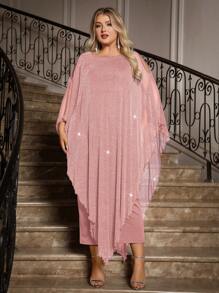 SHEIN Clasi 加大码优雅雪纺连衣裙长款披肩覆盖婚礼宾客正式鸡尾酒会新娘母亲装