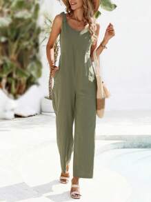 EMERY ROSE 女士纯色无袖圆领连体裤