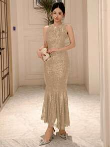 DAZY Women's Elegant Sleeveless Sequin Mermaid Dress Summer Prom Dress Party Women Sundress