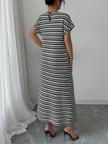 Elenzga Vestito lungo casual da vacanza, nero e bianco, con lavorazione a uncinetto, novità primavera/estate, da donna