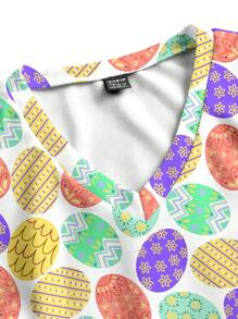 PopScrub Easter Egg Pattern & Healthcare Scrub Uniform Top - White - View 4