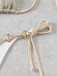 SHEIN X Sofía Suescun SHEIN Swim 女士性感水钻装饰露背细肩带比基尼套装，适合夏季海滩度假