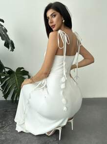 Firerie Vestido línea A con decoración floral blanca, elegante, minimalista, precioso y romántico con cintura alta, adecuado para uso diario, citas, fiestas, vacaciones