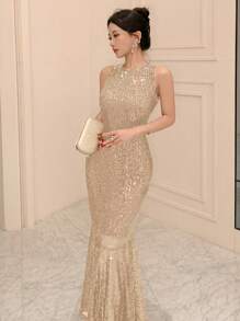 DAZY Women's Elegant Sleeveless Sequin Mermaid Dress Summer Prom Dress Party Women Sundress