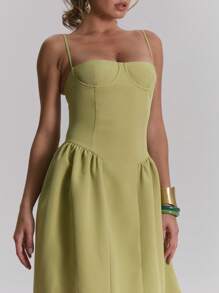 MUSERA Midi Woven Stretch Corset Dress Sundress For Spring Gradution, Wedding Guesr, Summer, Cute Dainty Fields  New Year Thanksgiving   Winter - Green - View 5