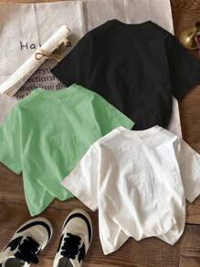 SHEIN Leap Crew Tween Girls 休闲卡通图案 T 恤，多件装，适合夏季