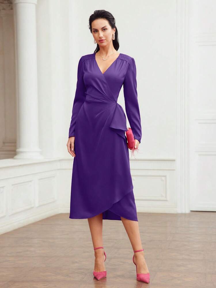 FOLD PLEATED WRAP DRESS