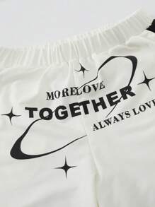 SHEIN Explorewe Teen Boy Fashionable Street Style Letter Print Colorblock Loose Long Pants - Black and White - View 4