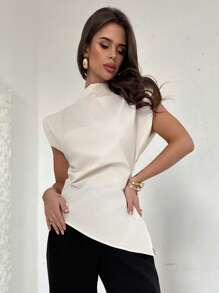 Firerie Elegancka, minimalistyczna, wyrafinowana bluzka damska do pracy w biurze z falbaniastym brzegiem, odpowiednia na wiosnę i lato