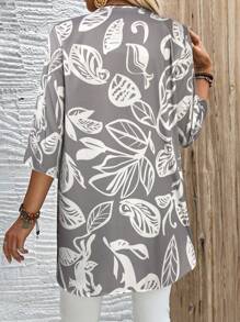 EMERY ROSE Blusa informal suelta de verano con manga 3/4 y estampado de hojas de plantas para mujeres
