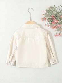 Elladie kids 女婴休闲可爱杏色和粉色花卉刺绣修身牛仔夹克，柔软面料百搭婴儿日常穿着 - 杏色 - 查看 2