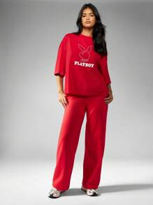 Missguided x Playboy Áo thun oversize họa tiết thương hiệu Giáng sinh - Đỏ - Xem 4