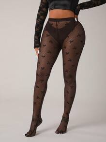 SHEIN SXY Plus Size Mesh Butterfly Patterned Leggings, Minimalist & Fashionable For Summer - Brown - View 1