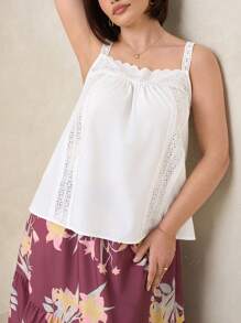 SHEIN Clasi Plus Size Women's Solid Color Loose Elegant Lace Camisole, Women's Summer Clothing, Summer Tops, Spaghetti Strap Tops, Fashionable Women, Elegant Linen, Carnival Clothing, Women's Holiday Clothing, Women's Beach Clothing, Beach Holiday Clothing