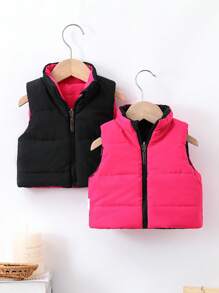 SHEIN Playful Pals 可双面穿的女婴拼色衬垫外套背心 - 彩色 - 查看 1