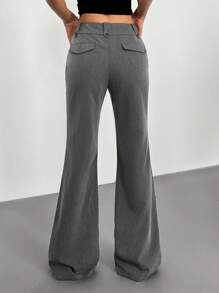 SHEIN EZwear Summer Office Old Money Style Grey Low Waist Flared Trousers - Grey - View 2