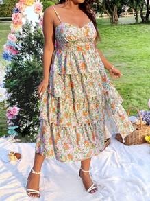 SHEIN LUNE 大码 V 领层叠荷叶边下摆连衣裙