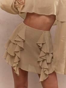 MISSGUIDED Váy Mini Xếp Ly Thanh Lịch Phong Cách Boho Lễ Hội Mùa Hè Bãi Biển Tiệc Khiêu Vũ Quấn Quanh Người Phồng Nếp Xẻ Tà Bên Hông Đồ Đi Biển Nghỉ Mát Thời Trang Mùa Xuân - Màu nâu  Mocha - Xem 3