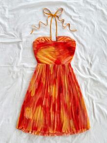 Soleia Women's Summer Beach Vacation Tie-Dye A-Line Flowy Halter Mini Dress, Sexy And Cute For Lunch, Party, Date, Valentine's Day,Sun Dress - Multicolor - View 2