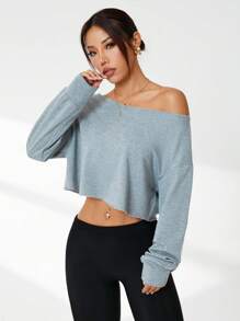 Easithlete Damen Rückenfreier Langarm Yoga Sweatshirt - Grau - Übersicht 6