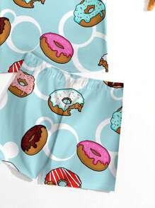 Tween Boy Casual Minimalist Round Neck Short Sleeve Shorts Swimsuit Set, Suitable For Summer - Multicolor - View 2