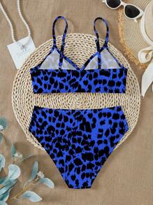 SHEIN Leap Crew Teen Girls Casual Slim-Fit Cami & Bikini Swimwear Set, Suitable For Summer