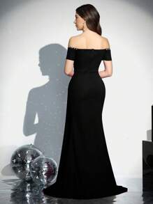 Coutiva Robe de soirée formelle avec épaules dénudées, perles artificielles et taille ornée, robe de fête, robe pour invité de mariage, robe de cérémonie