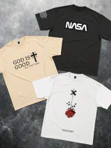 Manfinity LEGND Men's Letter Print Crew Neck Short Sleeve Casual T-Shirt
