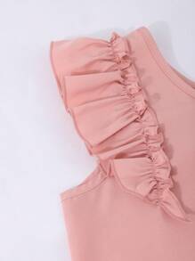 SHEIN Top informal para niñas con diseño de cuello en V, mangas acampanadas, espalda descubierta y lazo desmontable en color liso, adecuada para salidas diarias