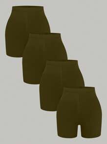 Calvaya Plus Size Solid Color Minimalist Leggings, Suitable For Summer - Army Green - View 1