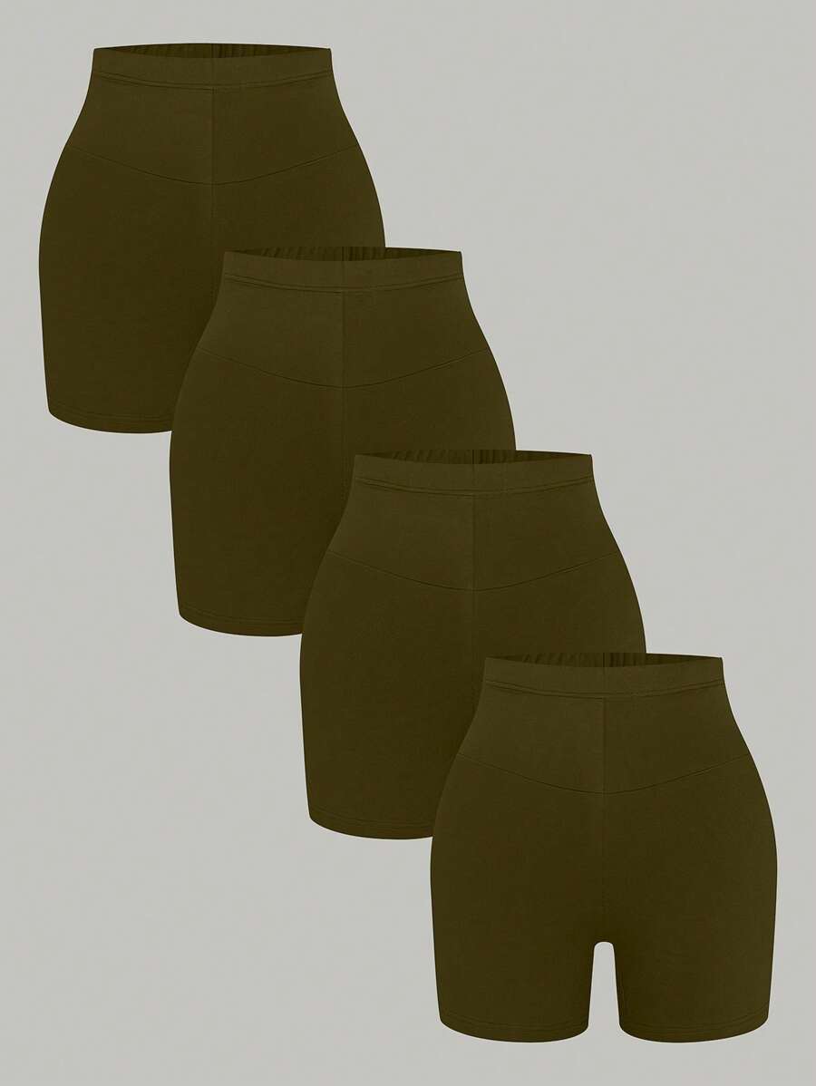 Calvaya Plus Size Solid Color Minimalist Leggings, Suitable For Summer - Army Green - View 1
