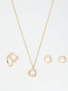 4 pièces/set Collier, bague et boucles d'oreilles en faux perles de style français élégant et léger. Idéal pour un port quotidien, cadeau parfait pour la Saint-Valentin, Noël et l'hiver - Blanc - Voir 8