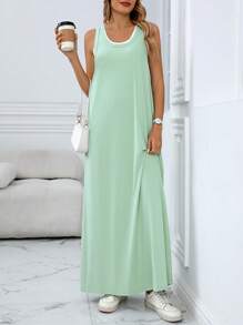 SHEIN LUNE Women Casual Sleeveless 2 In 1 Dress - Green - View 6