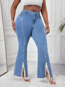 SHEIN Lady Plus Size Sexy Skinny Stretch Flared Jeans, Blue - Medium Wash - View 5