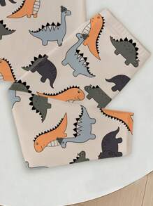 Baby Boy Casual Cute Dinosaur Print Tight Fitting Round Neck Comfortable Short Sleeve & Pants Pajama Set, Suitable For Spring & Summer - Multicolor - View 3