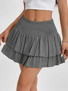 SHEIN PETITE Gerimpelde taille gelaagde zoom korte zomerrok
