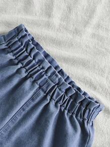 SHEIN Ensemble 2 pièces pour jeunes filles avec chemise à volants en patchwork à fleurs Ditsy et short en jean à taille élastique, tenue d'été de style princesse, convient pour le quotidien ou l'extérieur - Multicolore - View 5