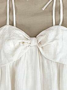 SHEIN Teen Girls Solid Color Casual Sleeveless Spaghetti Strap Dress For Spring And Summer, Bow Accent, Cute/Girly