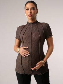 MaterniChic Pregnant Women Sheer Mesh Yoke Slim Fit T-Shirt Baby Shower Summer Outfits