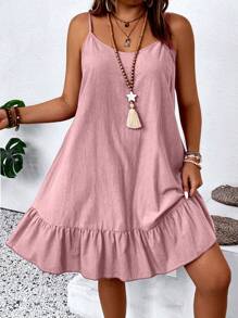 EMERY ROSE Plus Size Women Solid Ruffles Hem Casual Sleeveless Dress