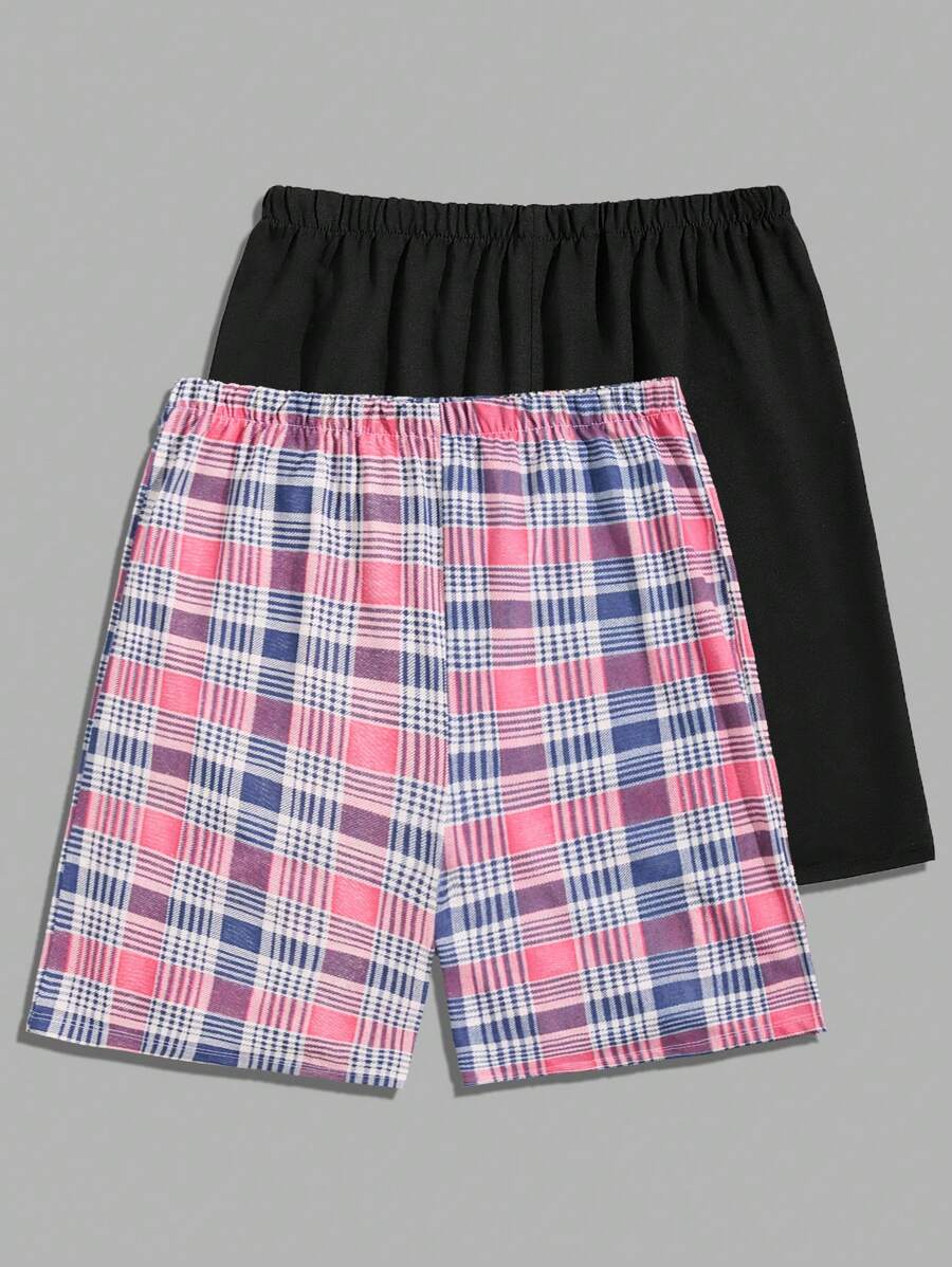 RueChic Men Cottonline 2pcs Pack Plaid Printed Regular Loungewear Shorts - Multicolor - View 1