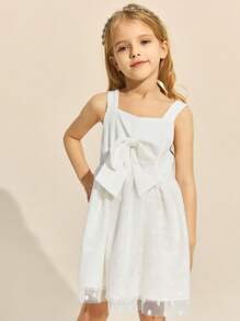 SHEIN Young Girls White Sleeveless Chiffon Dress, Elegant, Spring/Summer - White - View 1