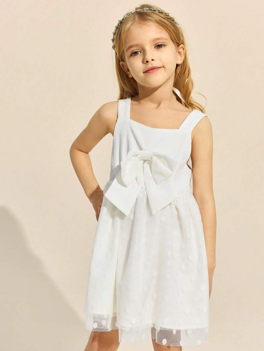 SHEIN Young Girls White Sleeveless Chiffon Dress, Elegant, Spring/Summer - White - View 1