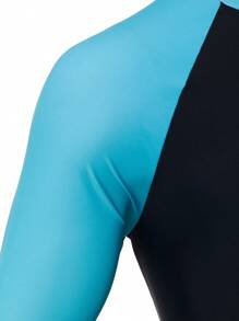 Manfinity Swimmode Men's Letter Print Color Block Raglan Long Sleeve Surfing T-Shirt Man Swim Trunks - Multicolor - View 3