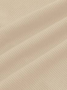 SHEIN PETITE CURVE 大码女式纯色弹力腰带牙签腿设计喇叭休闲裤高弹力女式教师裤 - 杏色 - 查看 3