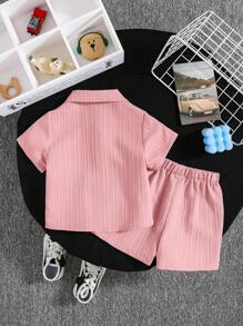 SHEIN 2 pièces/Ensemble Body bébé fille/garçon de couleur unie avec cardigan col châle et short, été