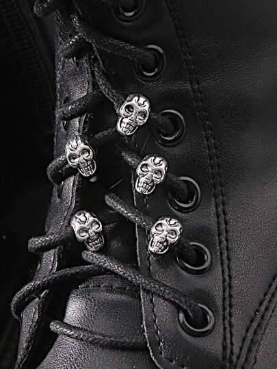 6pcs Gothic Hip-Hop Skull Head Double-Sided Decorative Accessories, DIY Home Decor And Crafts, Shoe DIY Decoration, Halloween