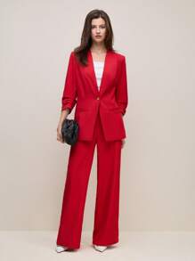BizChic Red Mid-Sleeve Women Blazer With Wide-Leg Pants Ladies Suit Set, Spring/Summer - Red - View 6