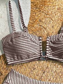 SHEIN VCAY 加大码女式条纹印花比基尼套装，适合海滩度假